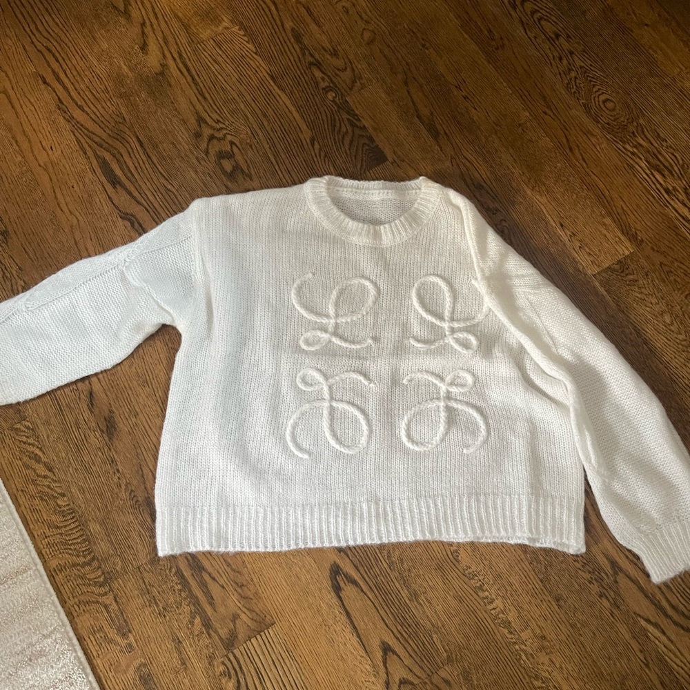 White Knit Sweater with Bow Design